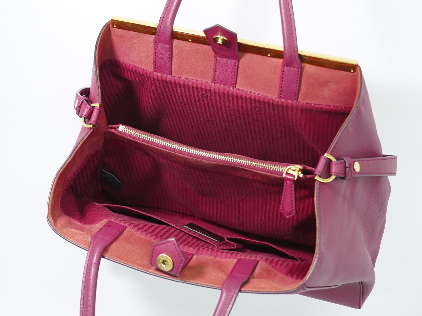 FENDI 2Jours 8BH250 Leather 2way Shoulder Tote Handbag Pink Gold