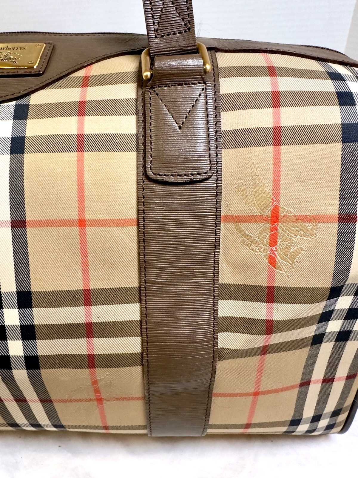 Burberry Vintage Horse Ferry Check Canvas Duffle Bag ~Includes COA~