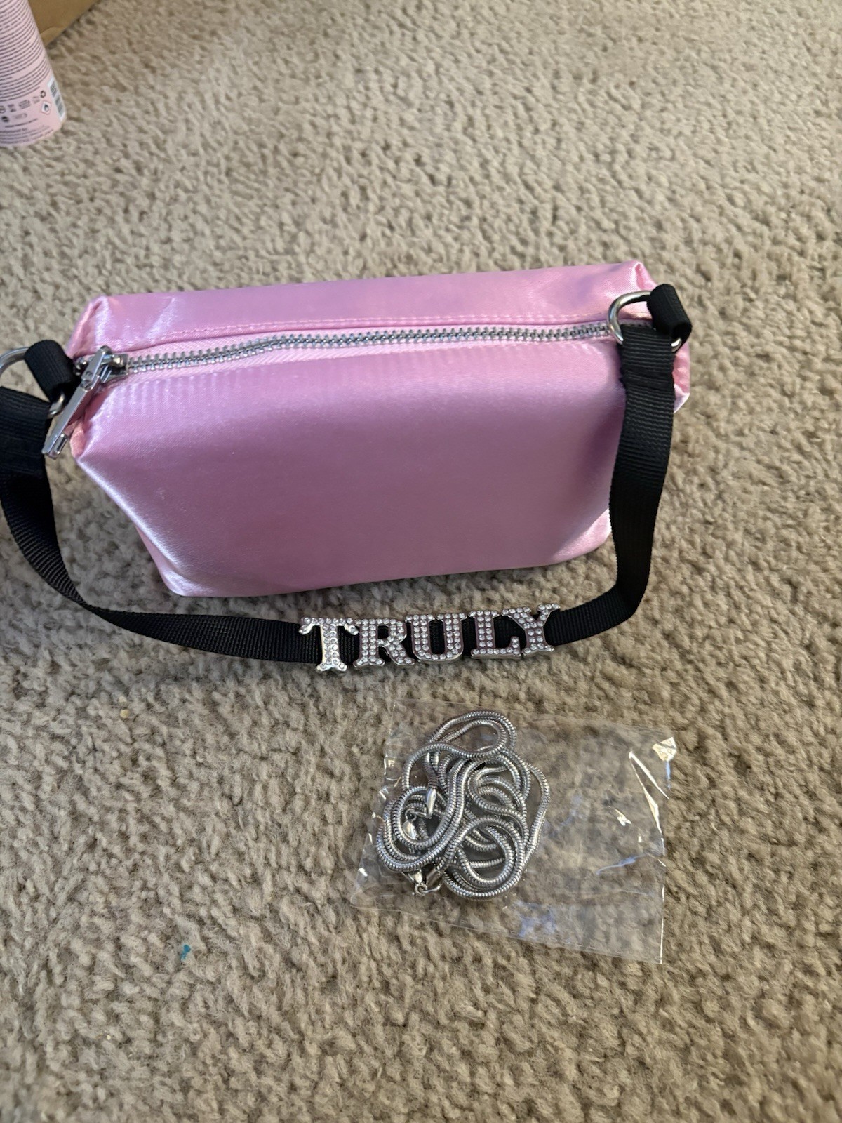 Pink Small Solid Crossbody Bag Zip Closure w/ Black Adjustable Detachable Strap