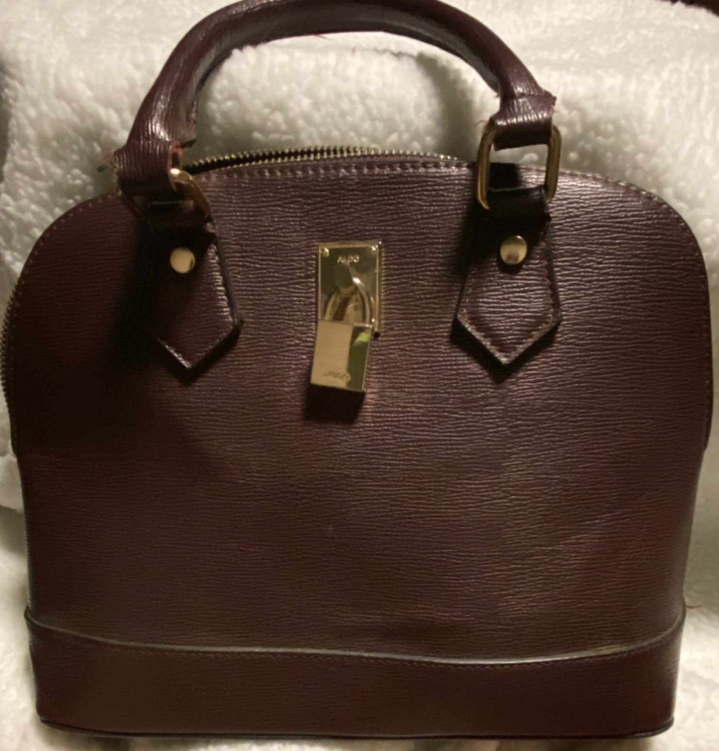 ALDO Brown Top Handle Bag Lock Gold Hardware Zip