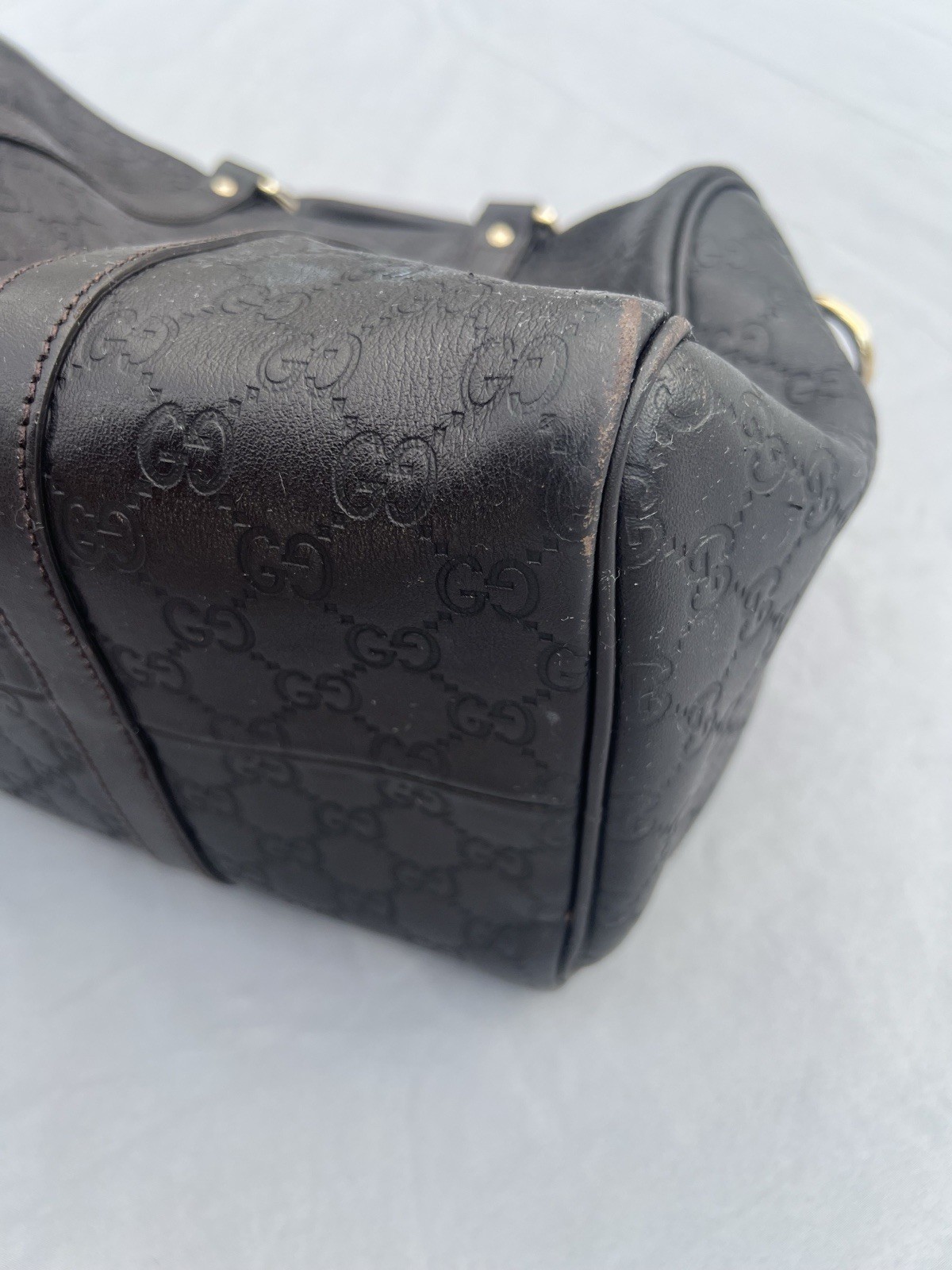 Gucci Guccissima Black Leather Boston Bag Large Satchel Handbag Italy Auth
