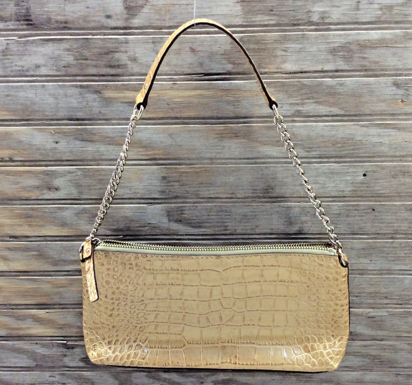 Kate Spade Knightsbridge Shoulder Bag Gold Croc Leather Gold Chain Zipper Close