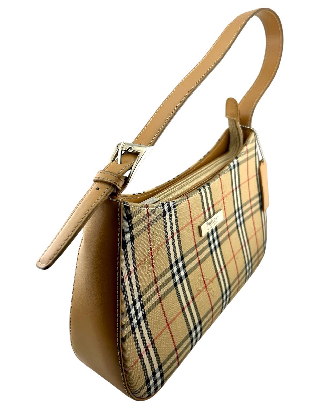 Vintage Burberrys Blue Label Nova Check Shoulder Handbag Beige Canvas Purse