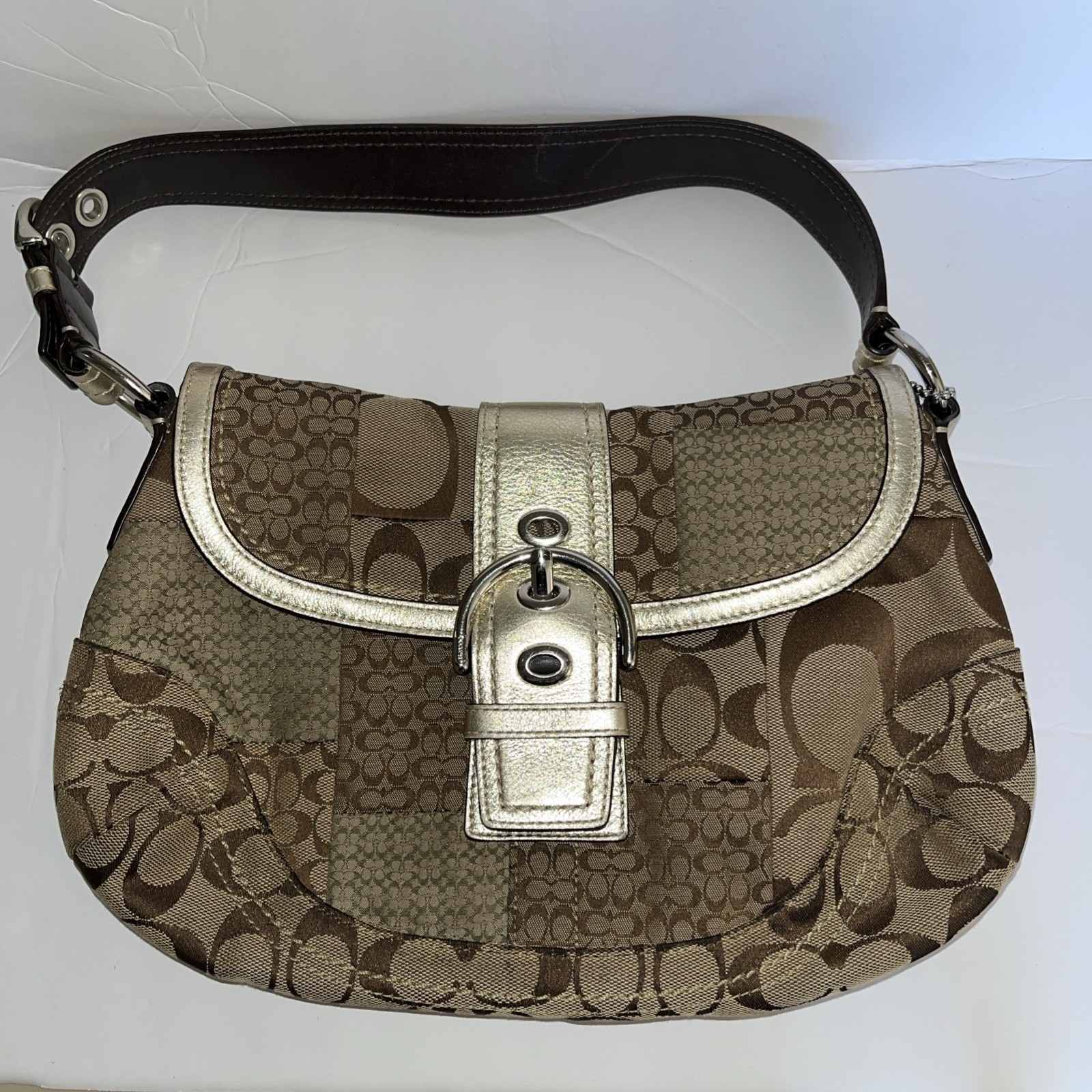 Coach F12316 Vintage Early 2000’s Soho Beige Canvas Patchwork Shoulder Bag -used