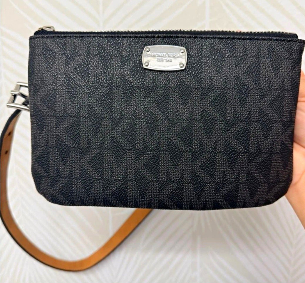 Michael Kors Black Logo Crossbody Bag Zip Closure Adjustable Strap/Belt