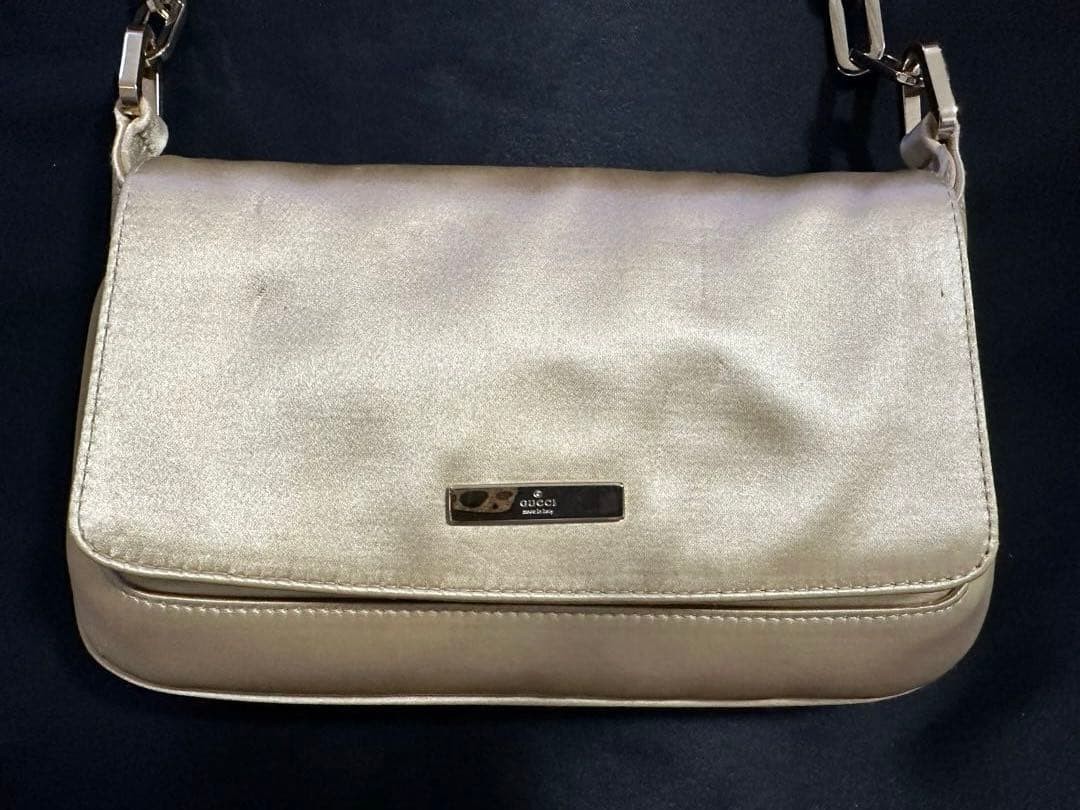 GUCCI Satin Chain Party Bag Women Auth 5.11 x 8.66 x 1.57inch