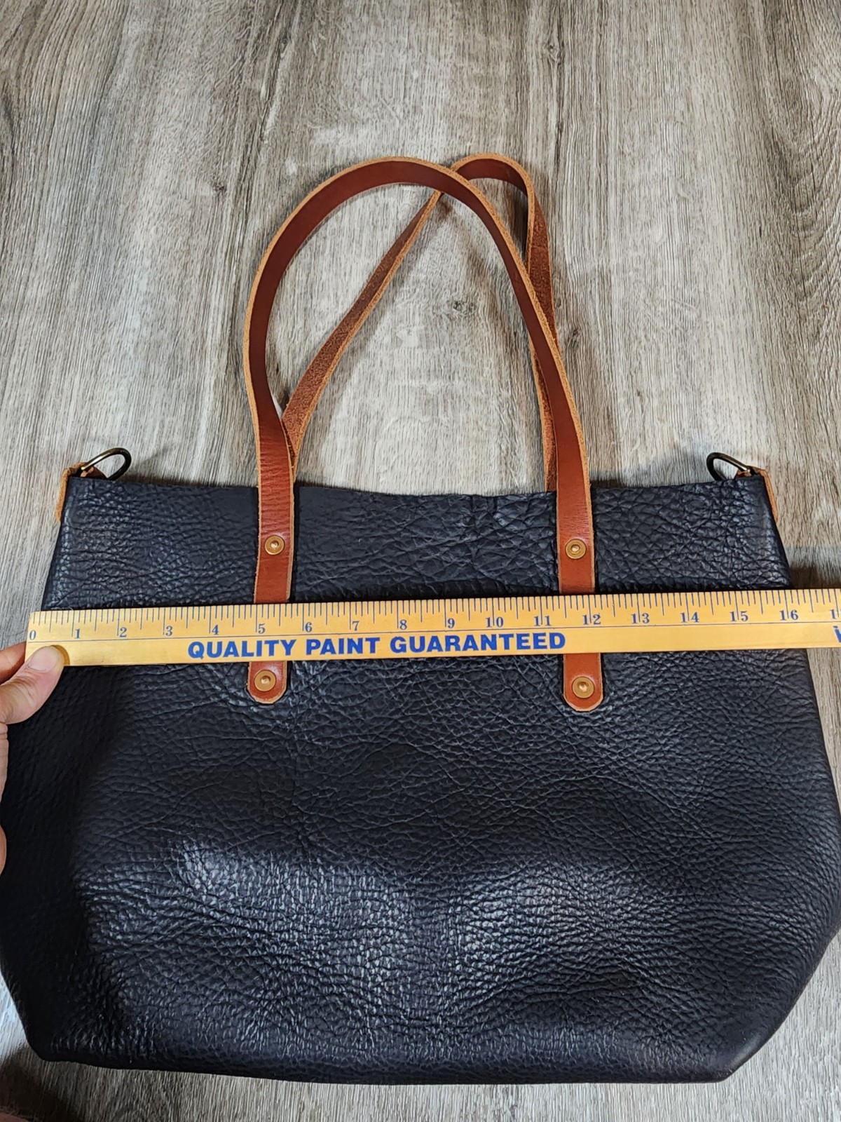 Go Forth Goods Avery Leather Large Black Brown Tote Bag Purse Pebbled
