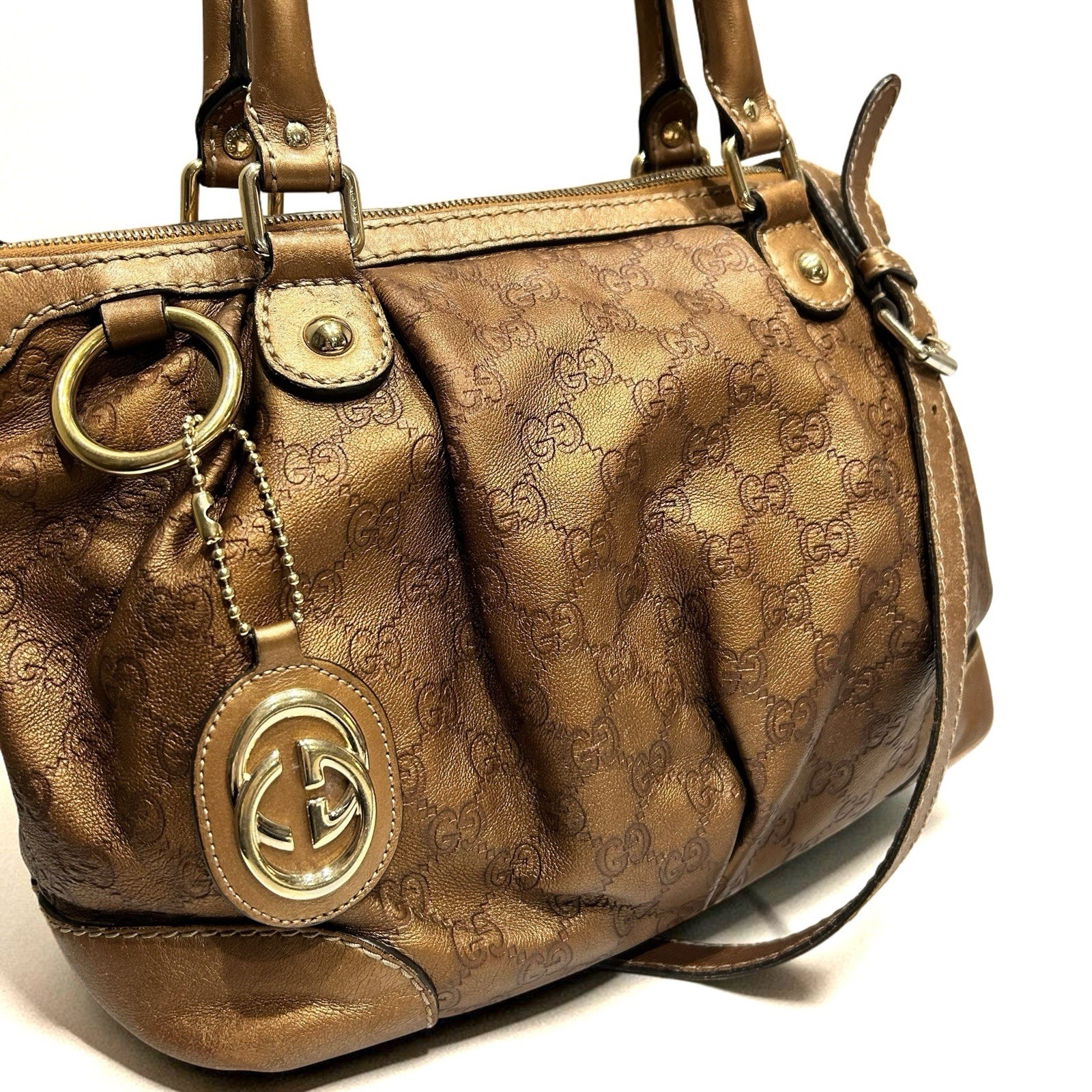 Gucci Sukey Tote Bag Shoulder Bag Brown Gold Auth