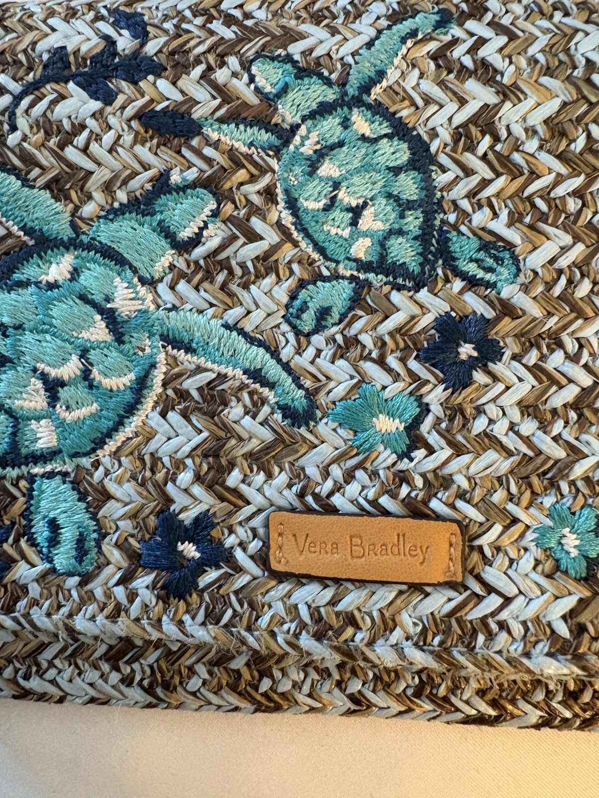 Vera Bradley Sea Turtles Straw Clutch Wristlet Aqua Tan Raffia Coastal Bag 2018