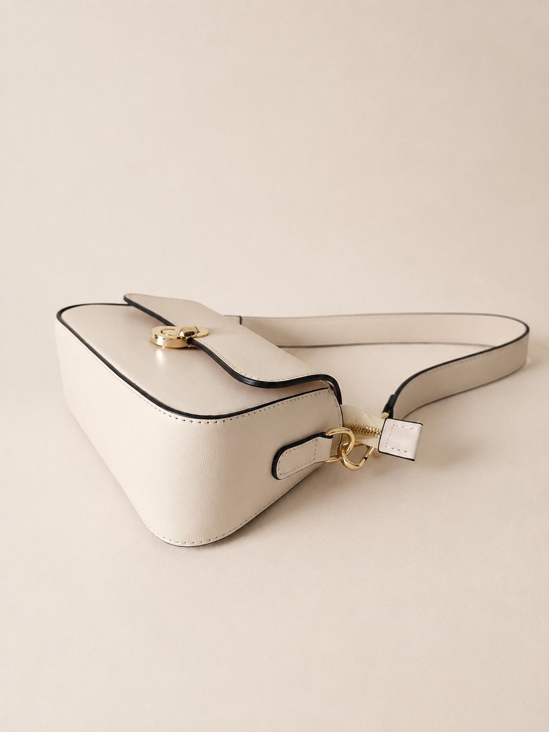 Italian Leather Ivory White Bag, Structured Shoulder Purse- Elegant Crossbody