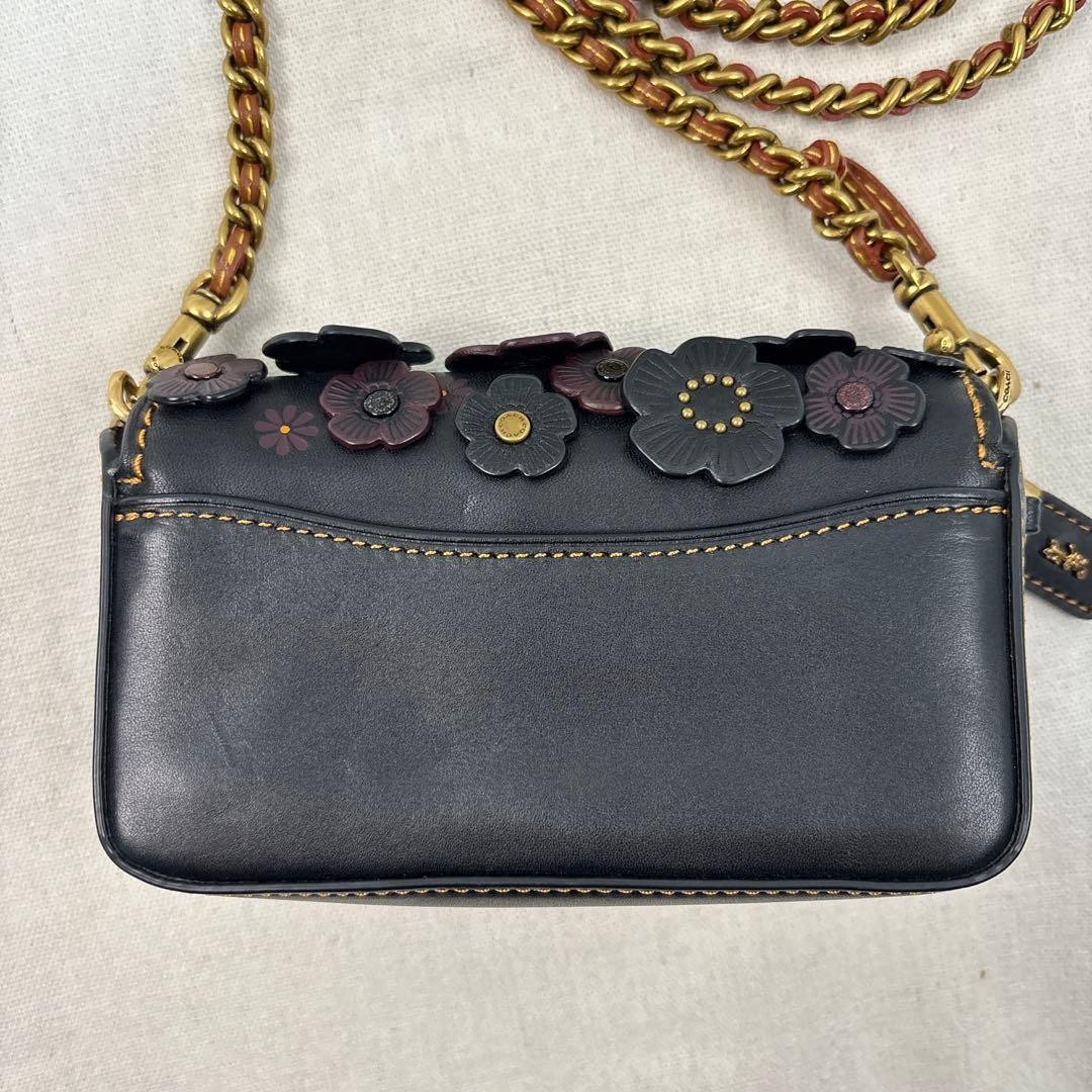 COACH Dinky Chain Shoulder Bag Leather Black Authentic Women’s Crossbody