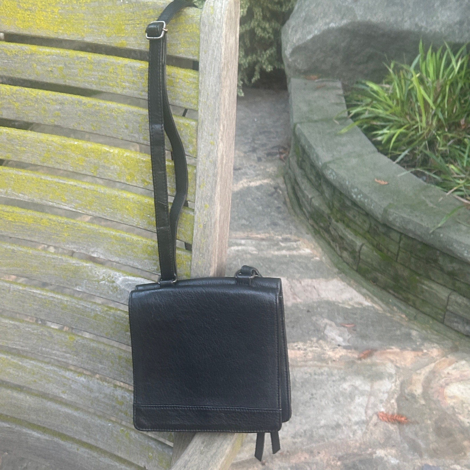 R.P.S. Rock Paper Scissors Black Leather Crossbody Travel Bag