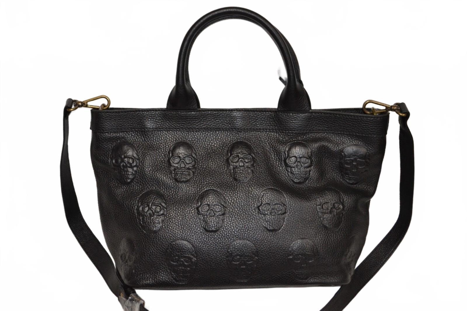 NWT IO Pelle Italia Skull Black Crossbody Bag Leather Made in Italy