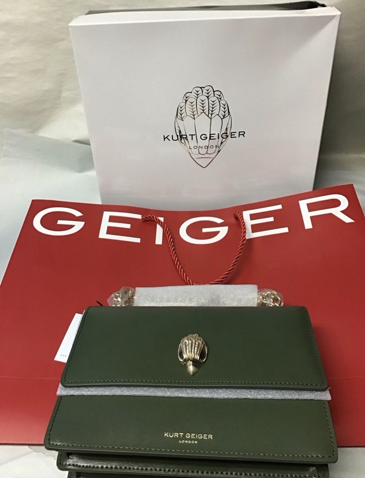 Kurt Geiger Shoreditch Crossbody Mirror Leather Green 8.5″x6.25″x3.25″ NEW