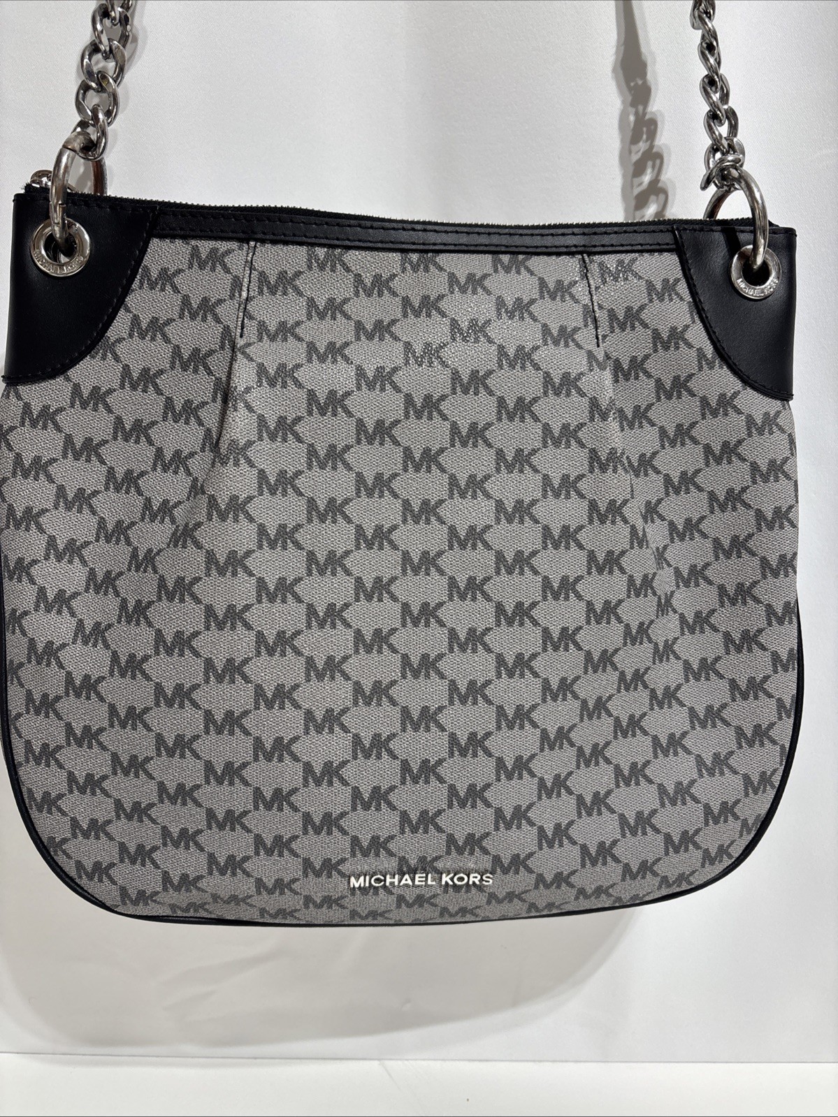 Michael Kors Jet Set Large Convertible Bag NAT/ACORN Style Grey&Black Silver