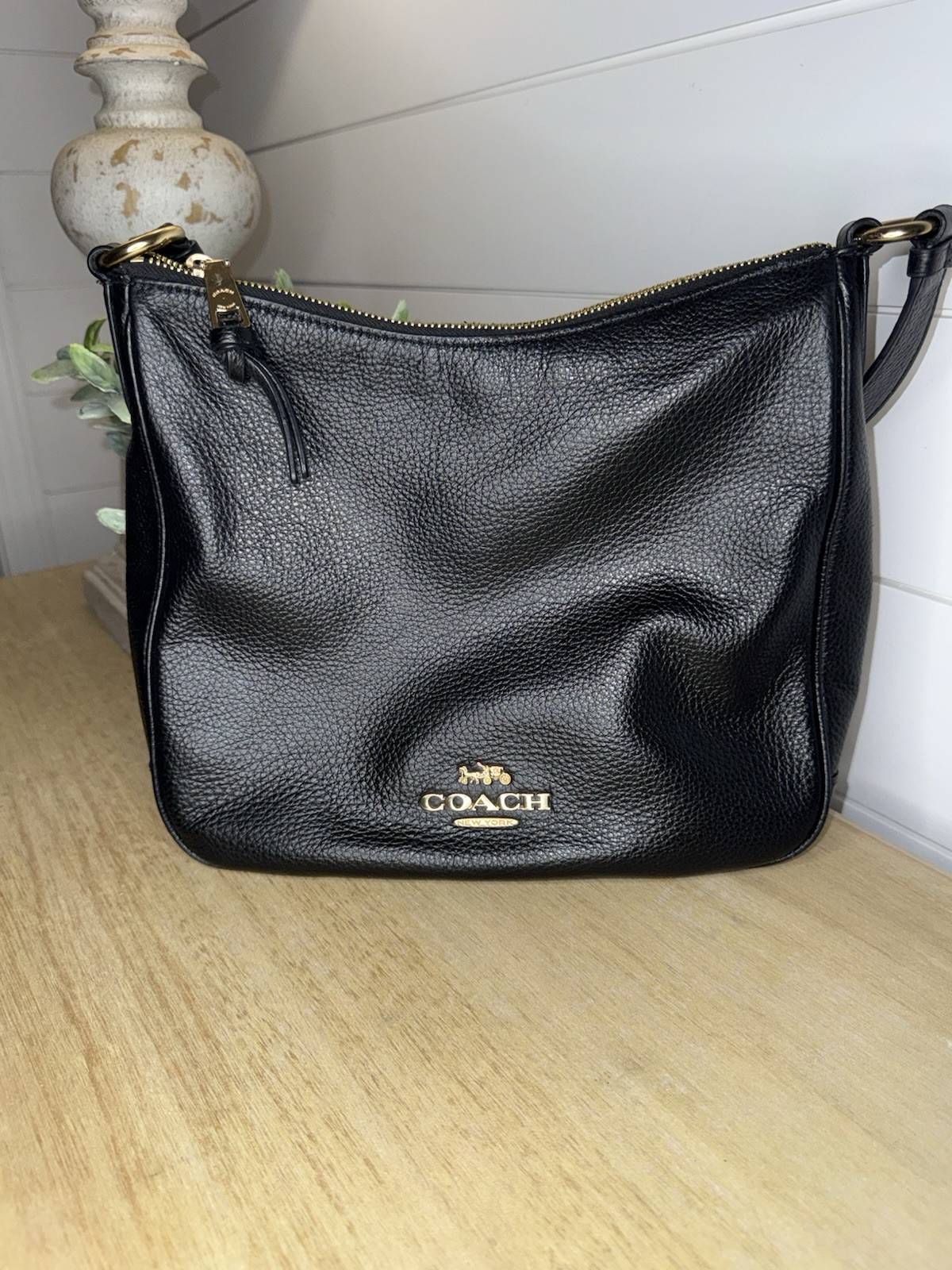 Coach Ellie File Bag Black Pebbled Leather Crossbody Shoulder C1648