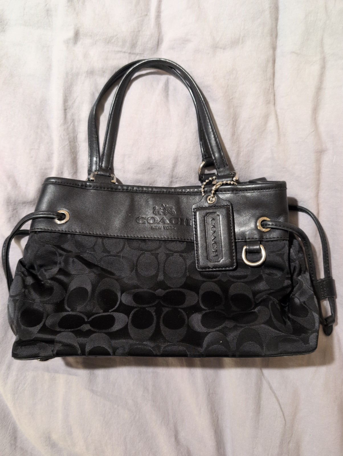 Small Coach Black Handbag With Leather Trim