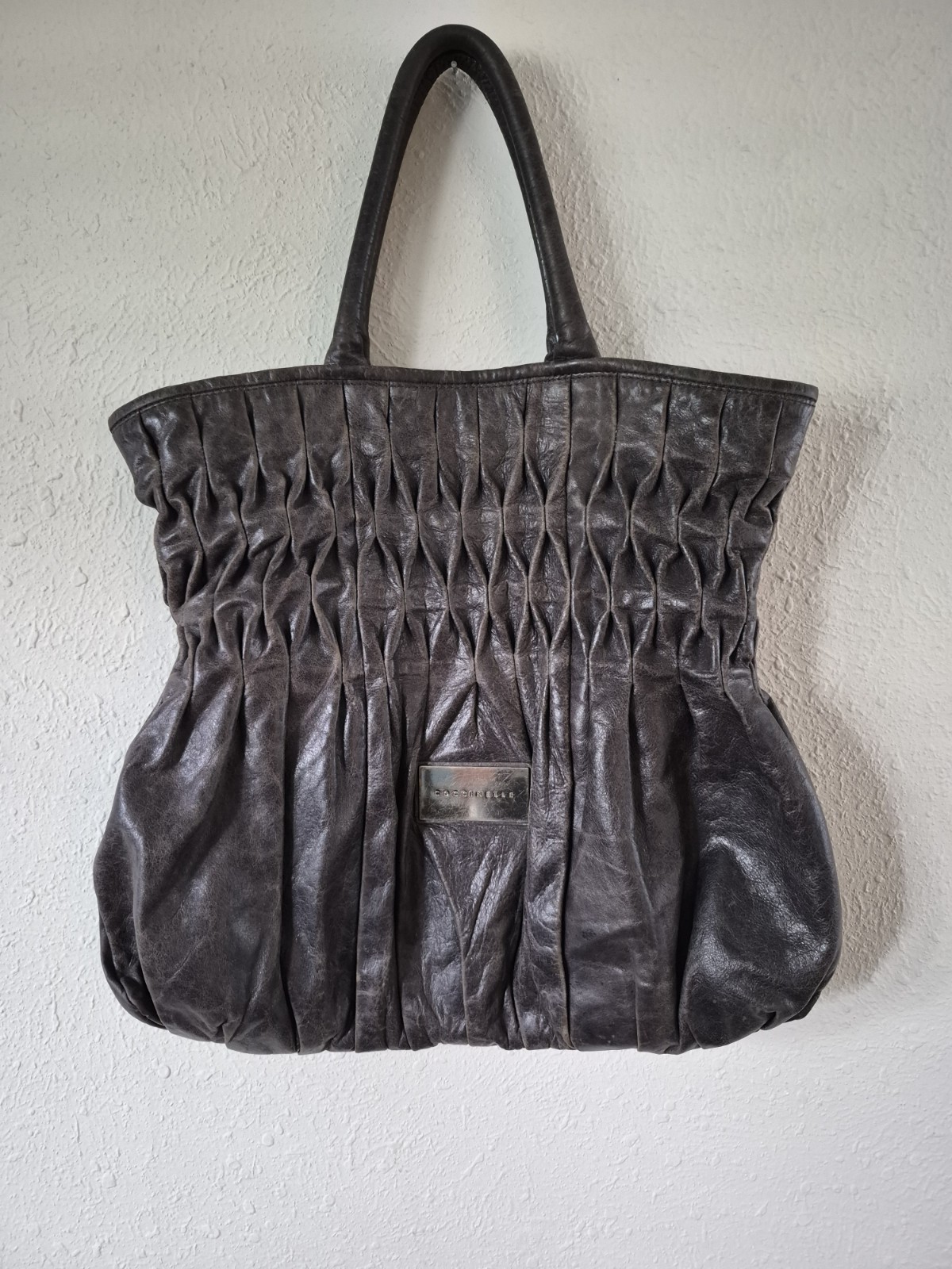 Coccinelle “Goodie” Bag Dark Gray Leather Tote Oversized