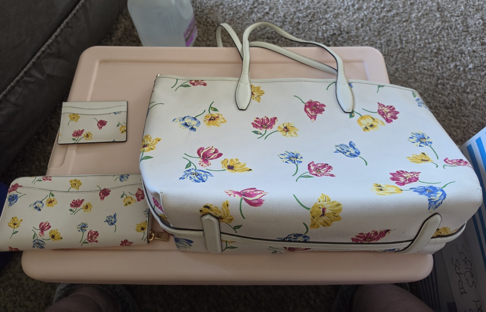 Kate Spade New York Floral Tote, White/Multicolor, Pouch, Zip/Magnetic