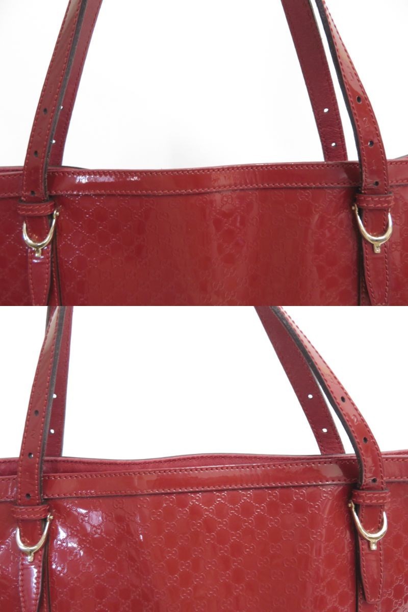 Authentic Gucci Micro GG Patent Leather Tote Hand Bag I#48436