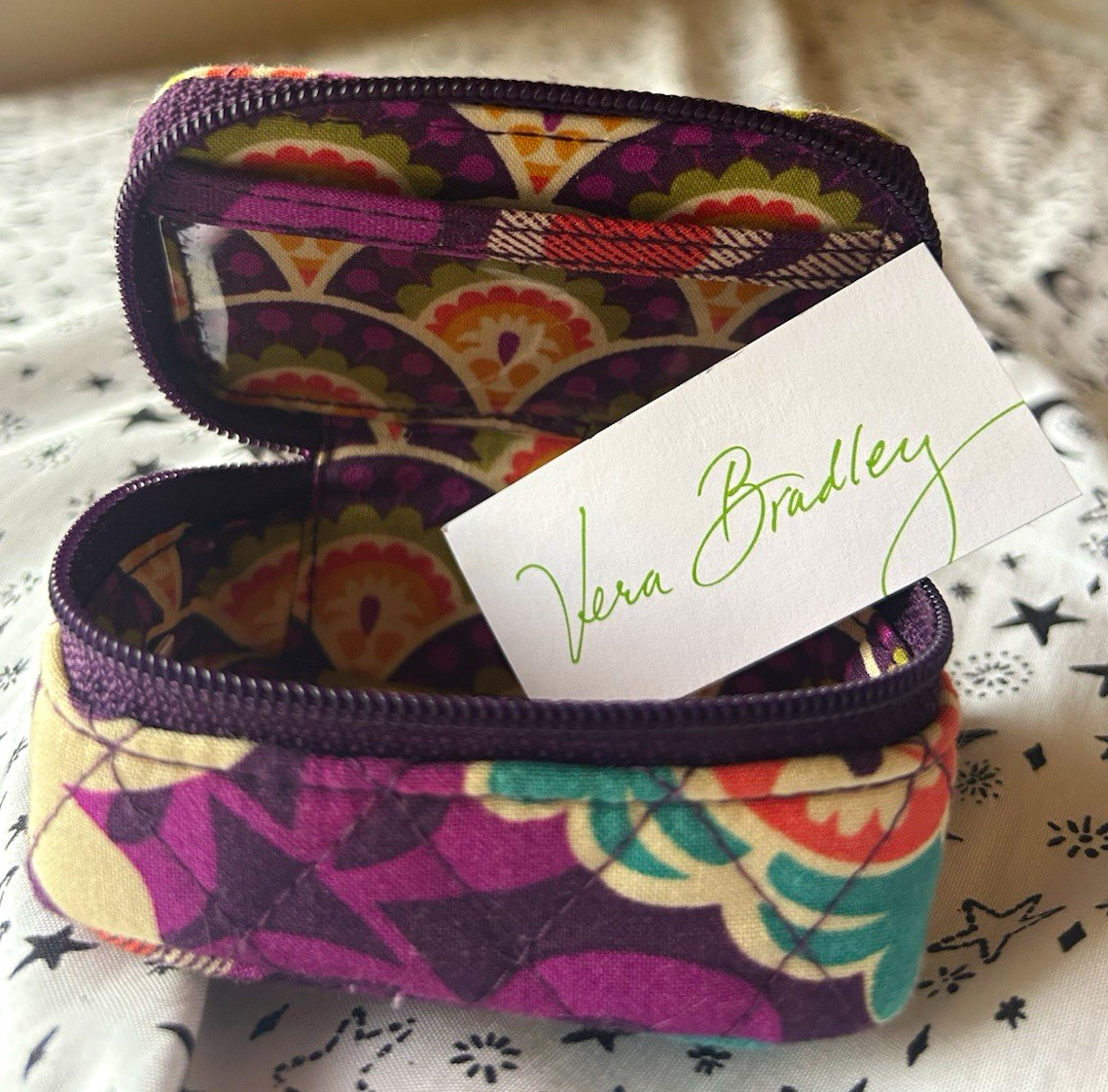 Vera Bradley Plum Crazy Quilted Small Zipper Cosmetic/Pill Travel Case Purple