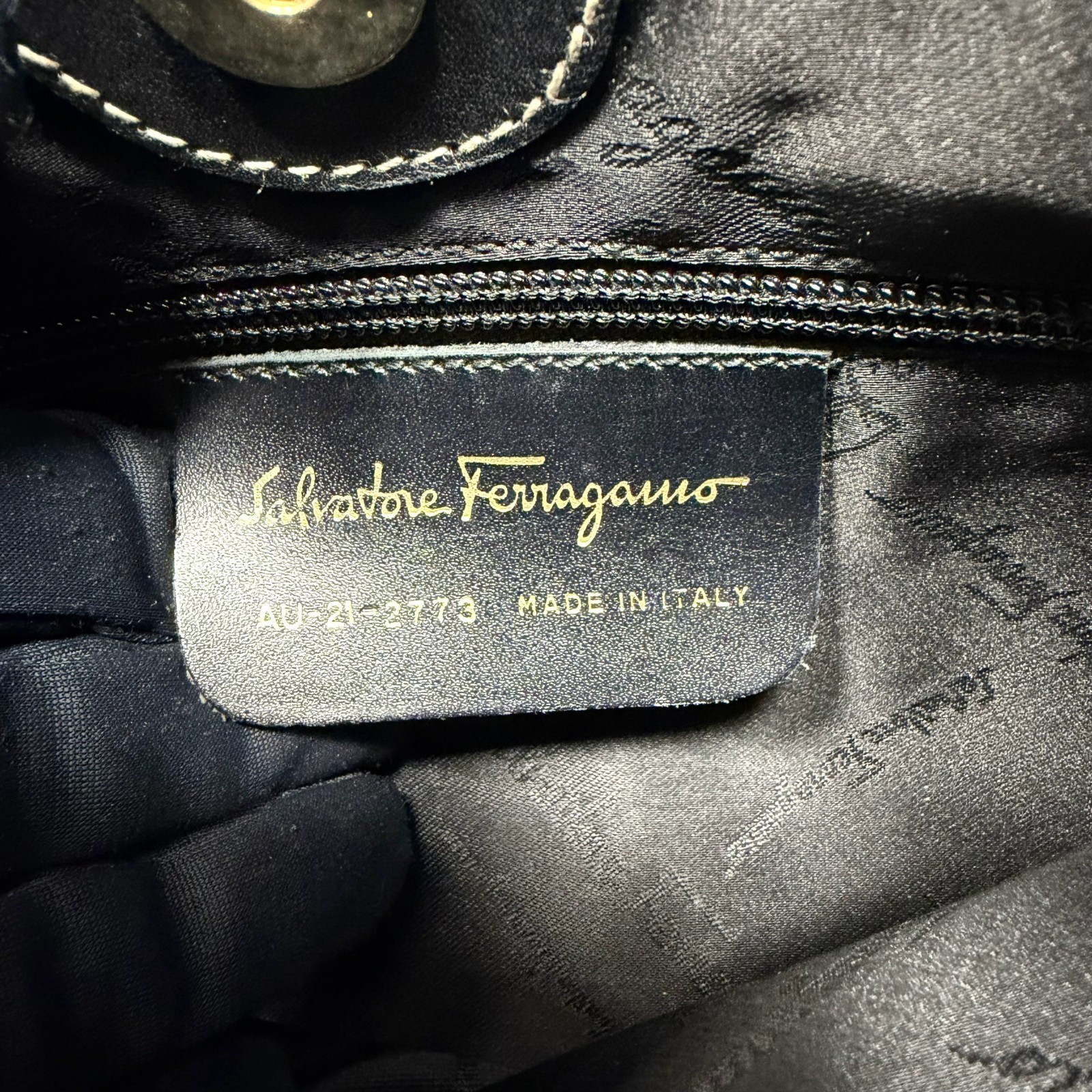 Salvatore Ferragamo Authentic Suede Hobo Shoulder Bag Black Logo Half Moon