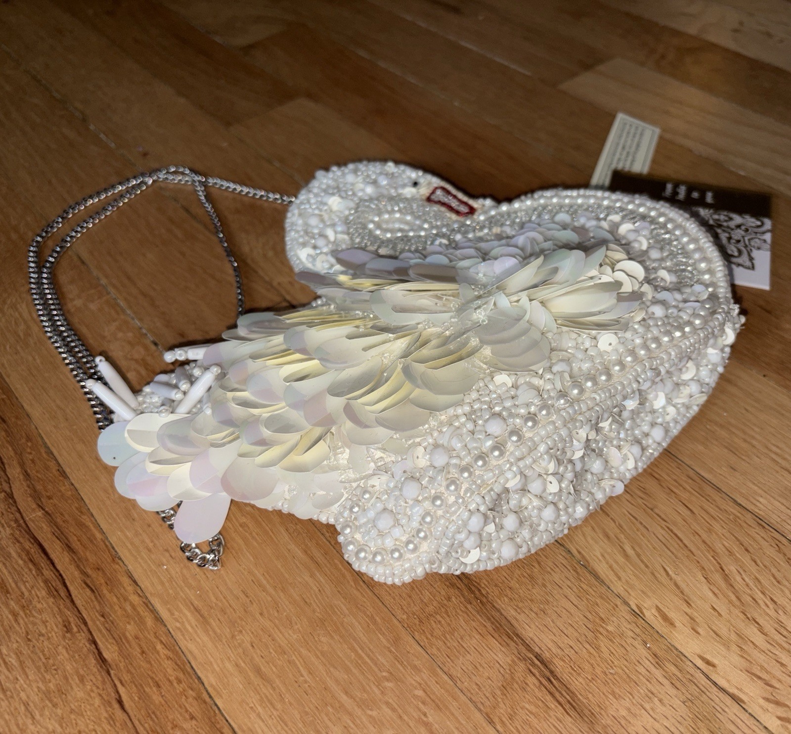Viral White Swan Beaded Sequin Bag Crossbody From India to You NWT