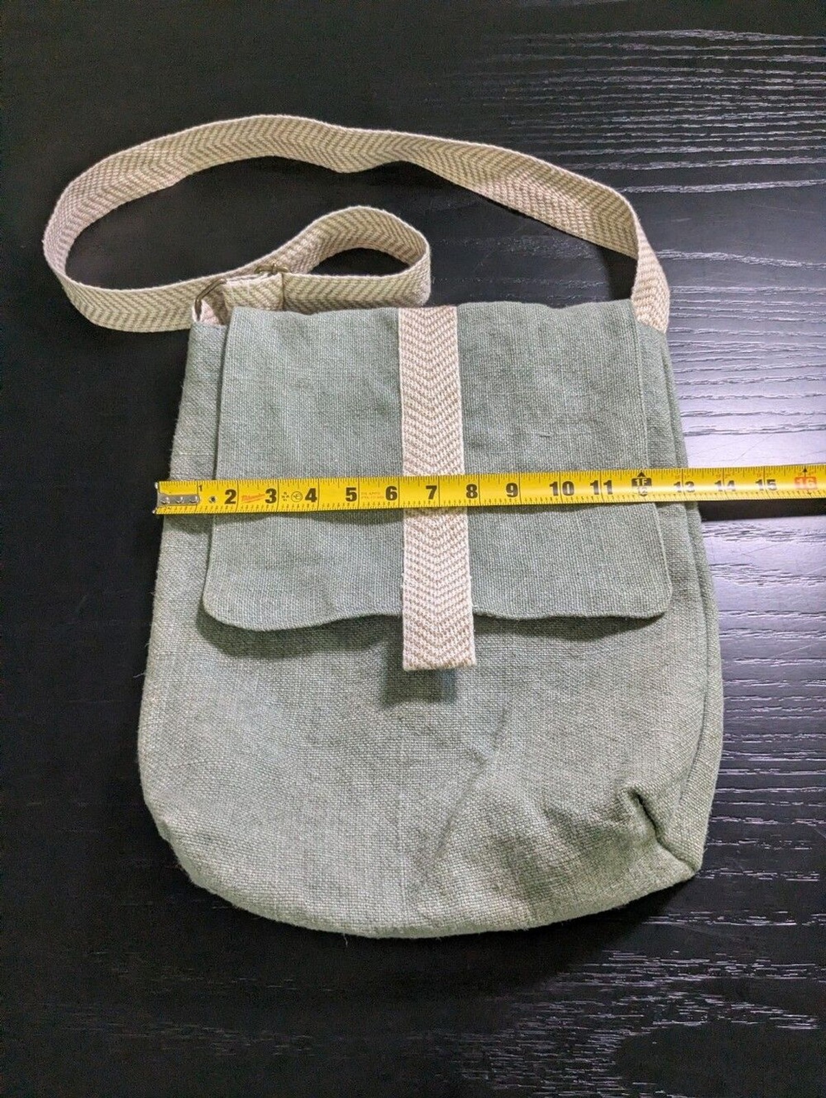 Sage Green Canvas Crossbody Bag Boho Festival Chevron Strap Purse