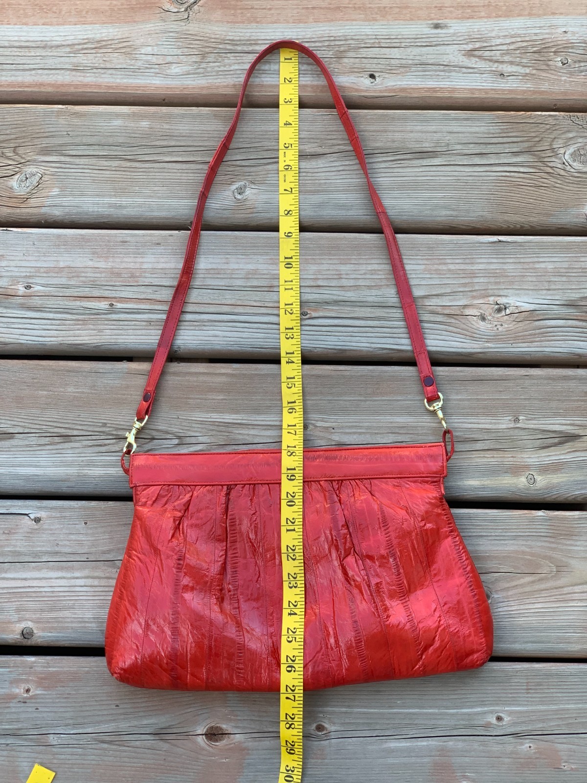 Vintage 80s 90s Red Eel Skin Shoulder Bag Convertible Clutch Purse Retro Handbag
