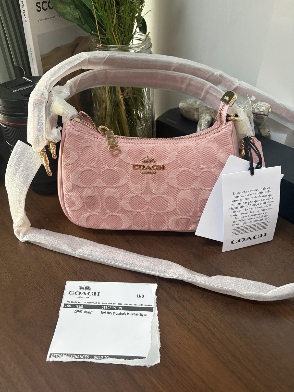COACH Teri Mini Crossbody Bag In Signature Pink Denim Handbag Purse NWT💗💕
