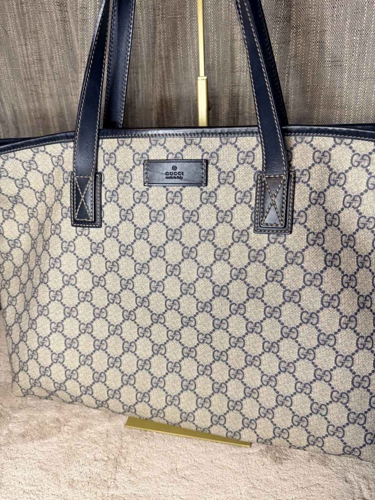 Gucci GG Supreme Monogram Navy Shopping Tote Purse Bag NICE Vintage