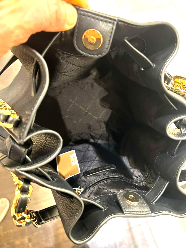 Michael Kors Mina Women Large Fashion Purse Tote Shoulder Handbag Black Gold MK