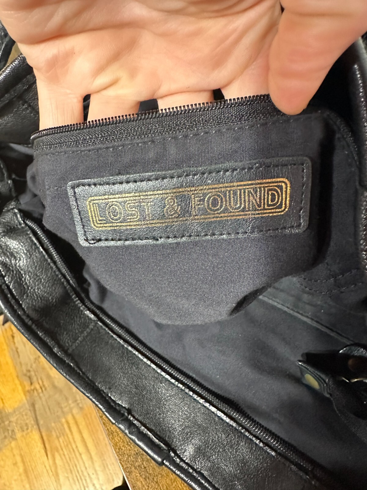 Lost and Found Leather Black Leather Tote Shoulder Bag Handbag Purse Patchwork