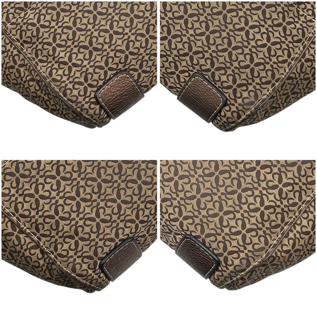 LOEWE Anagram New Road Canvas Leather Handbag Tote Charm Brown Gold 22cm