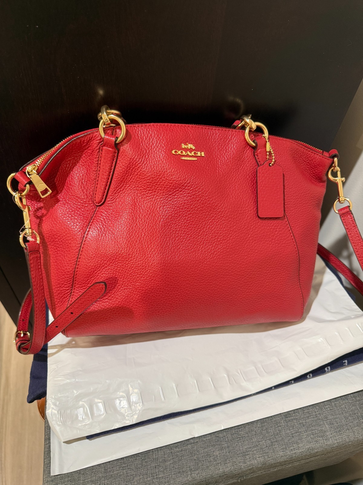 Coach Small Kelsey Satchel/Crossbody Bag – Red Pebbled Leather