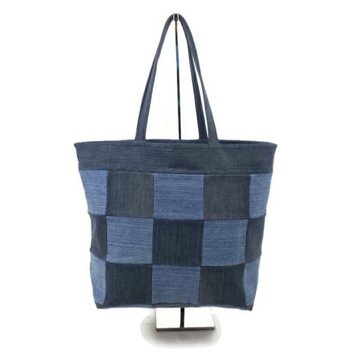Hand Crafted Upcycled Large Medium and Dark Wash Patchwork Denim Tote Bag Lined