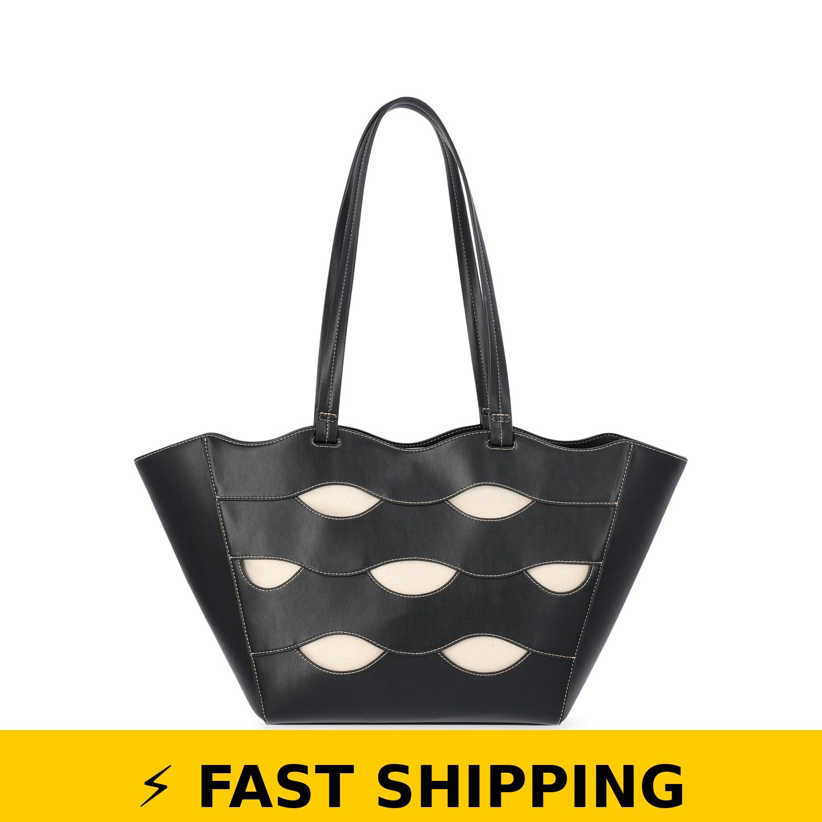 Free Assembly Allegra Faux Leather Cut Out Tote Handbag – Black/Cream