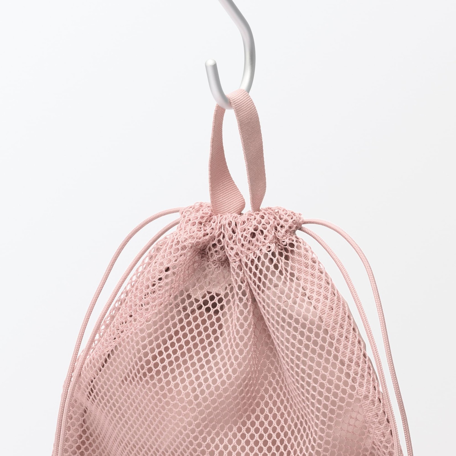 Polyester mesh drawstring bag, double type, pink, S, approx. 20 x 25 x 10 cm, 84