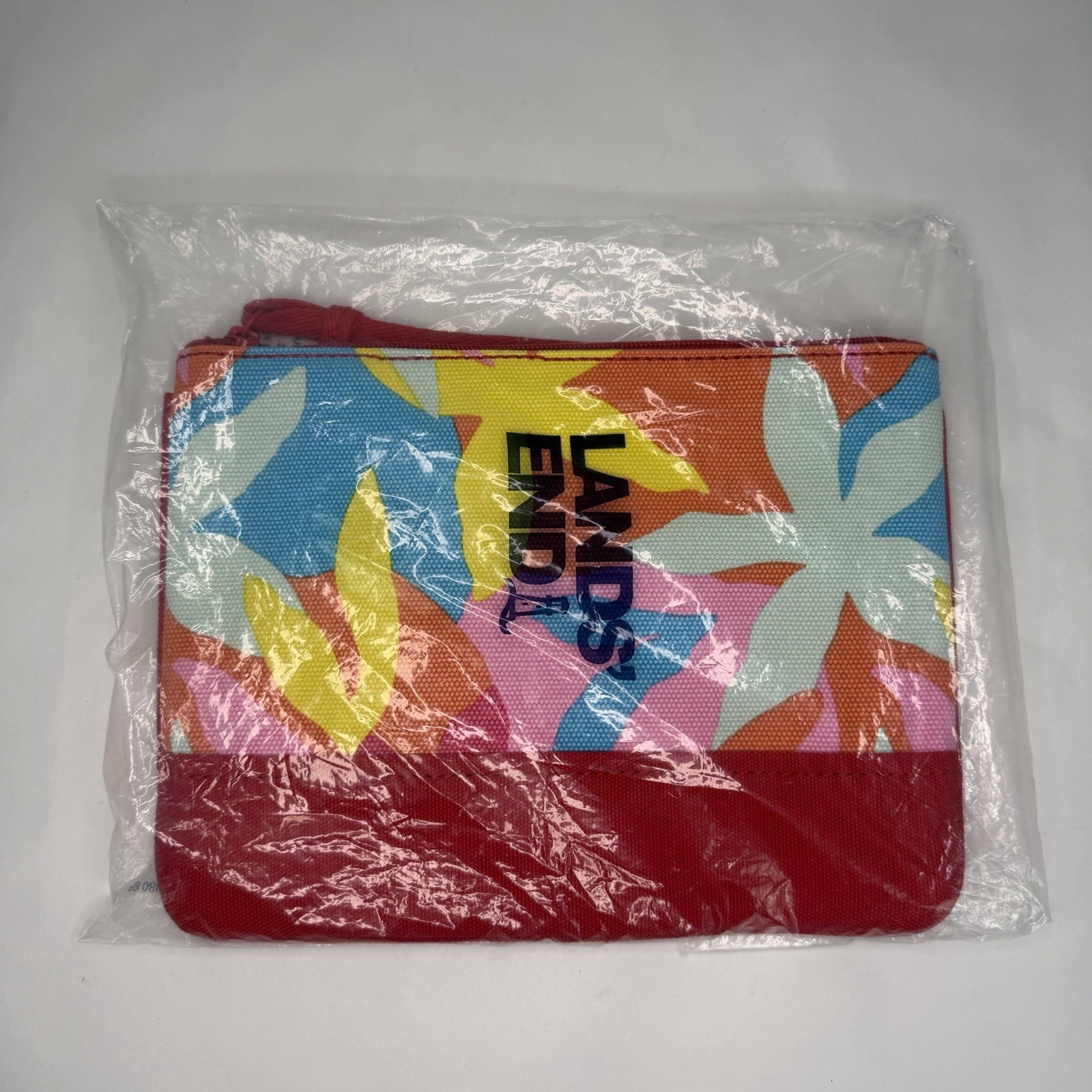 Lands’ End Red Orange Blue Multi Graphic Floral Zip Top Pouch 10×8 – BRAND NEW