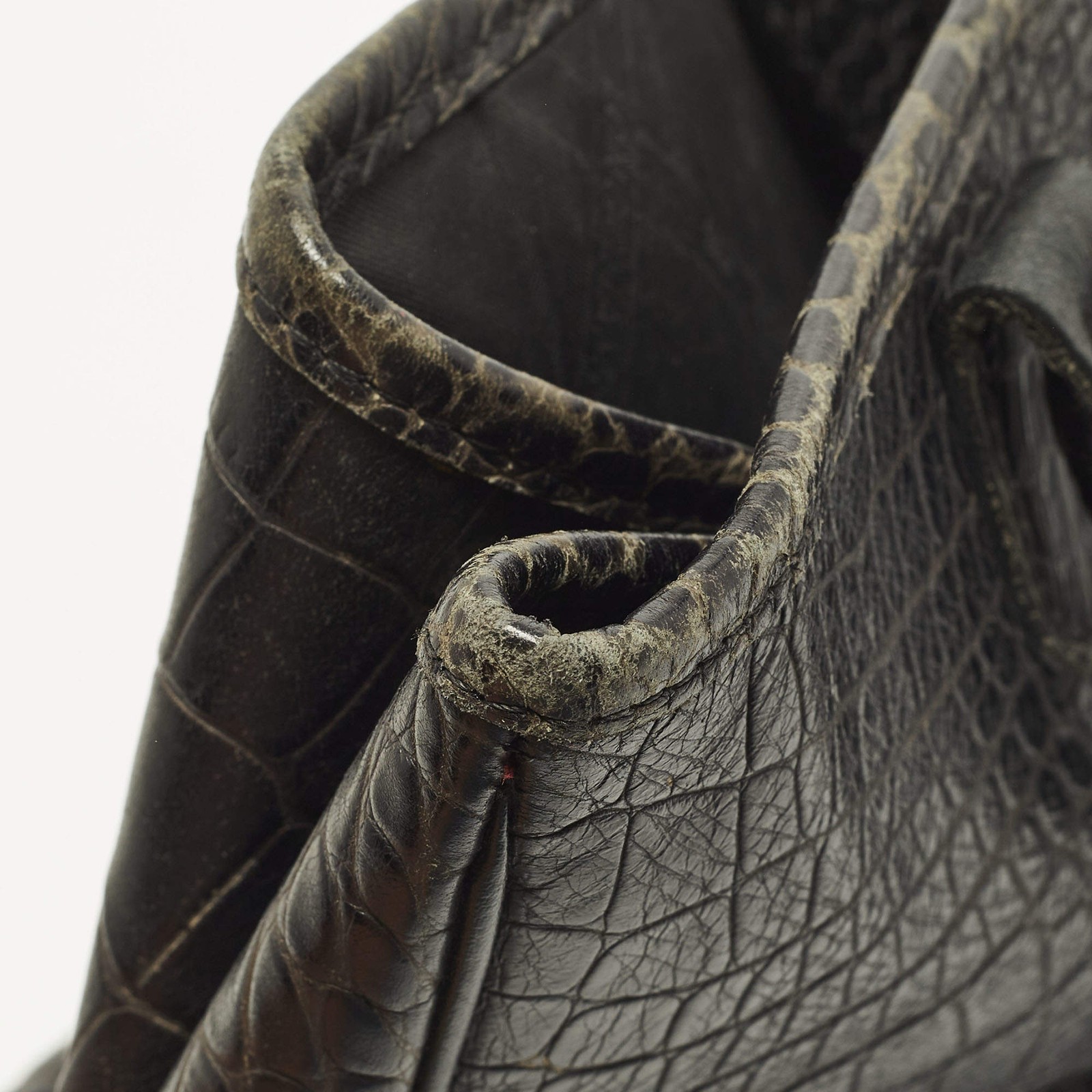 Longchamp Roseau Black Croc Embossed Leather Tote
