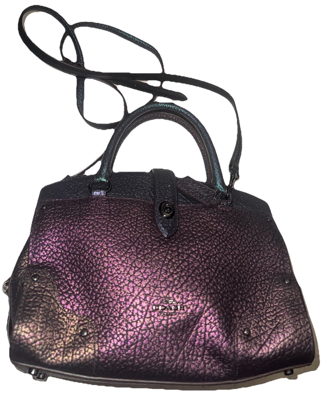 COACH Mercer Satchel 30 Hologram Leather | Crossbody Iridescent Purple-Green Bag