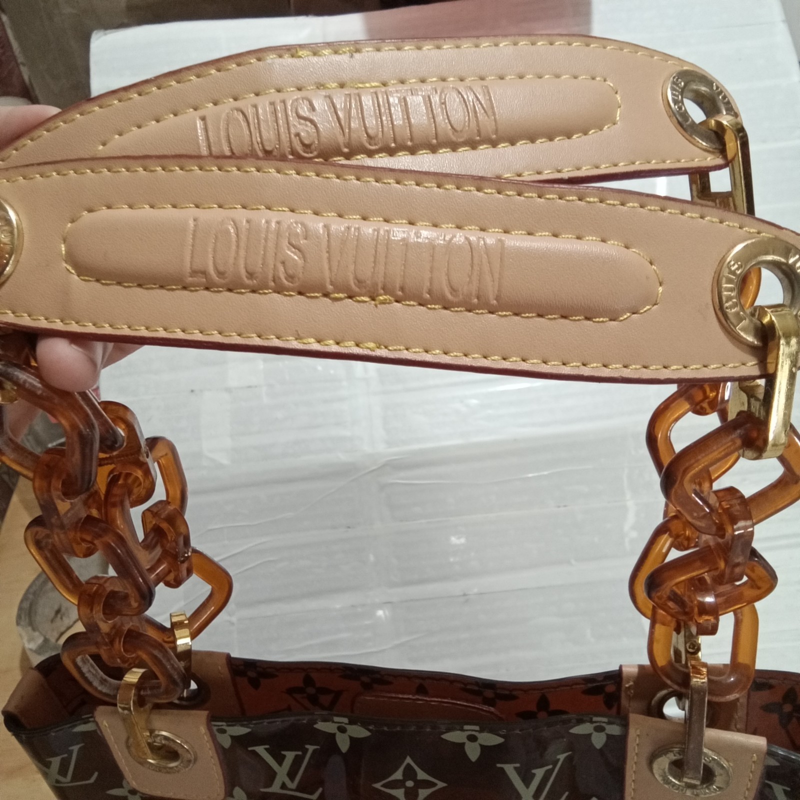 LOUIS VUITTON Brown Clear Vinyl Cabas Tote Bag Monogram