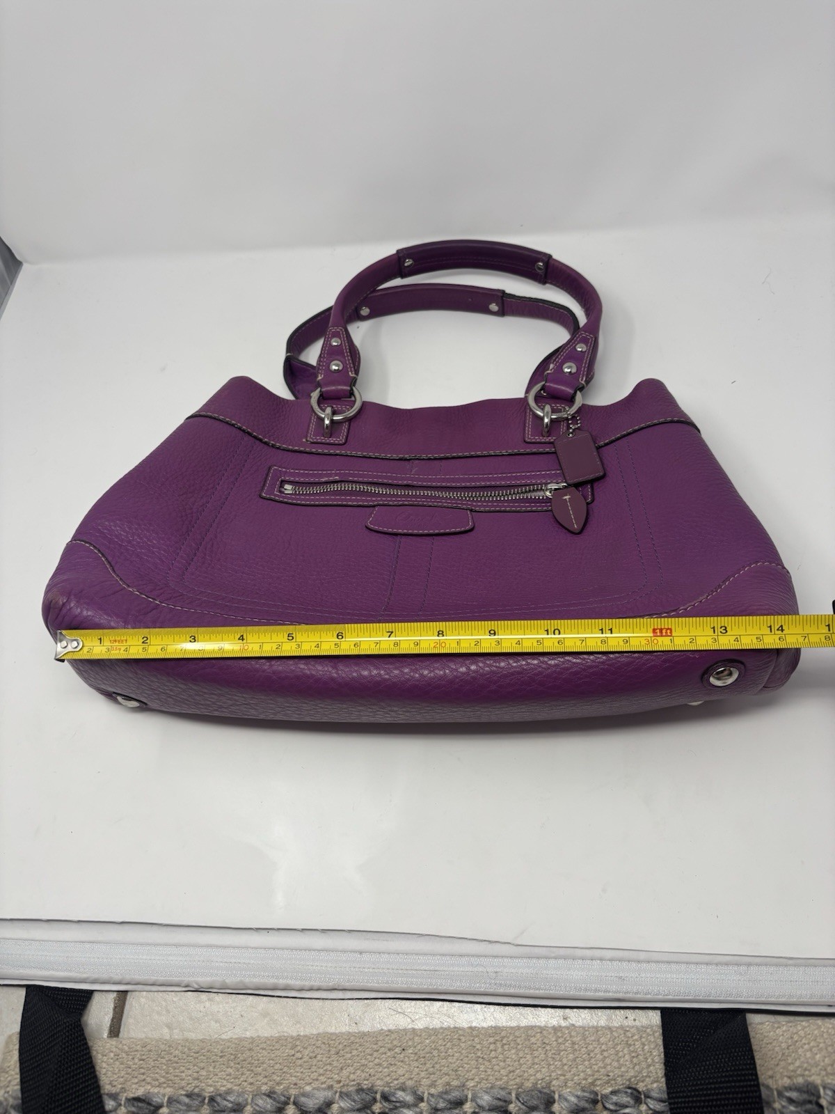 Coach Penelope Purple Pebbled Satchel Top Handle Bag Large Zip With Dust Bag