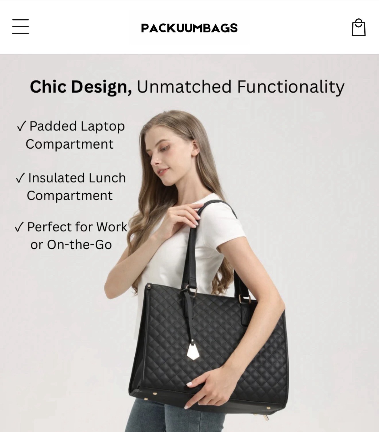 Packuumbags 3 In1 Women’s Tote bag (Black) NWT Sealed Authentic Original