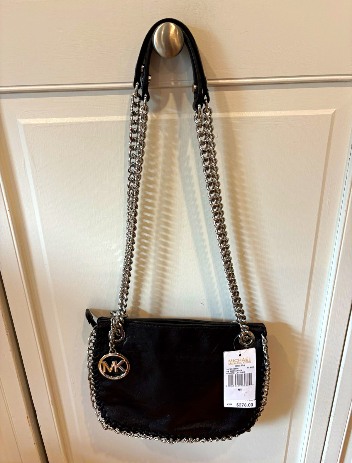 Michael Kors NEW with tags Chelsea small black and silver chain messenger