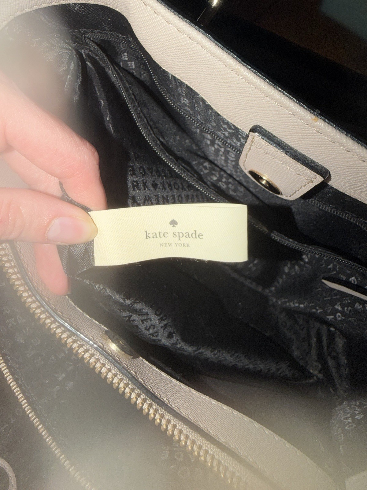 kate spade new york Beige Black Satchel Zip/Snap Detachable Strap Gold HW PERS
