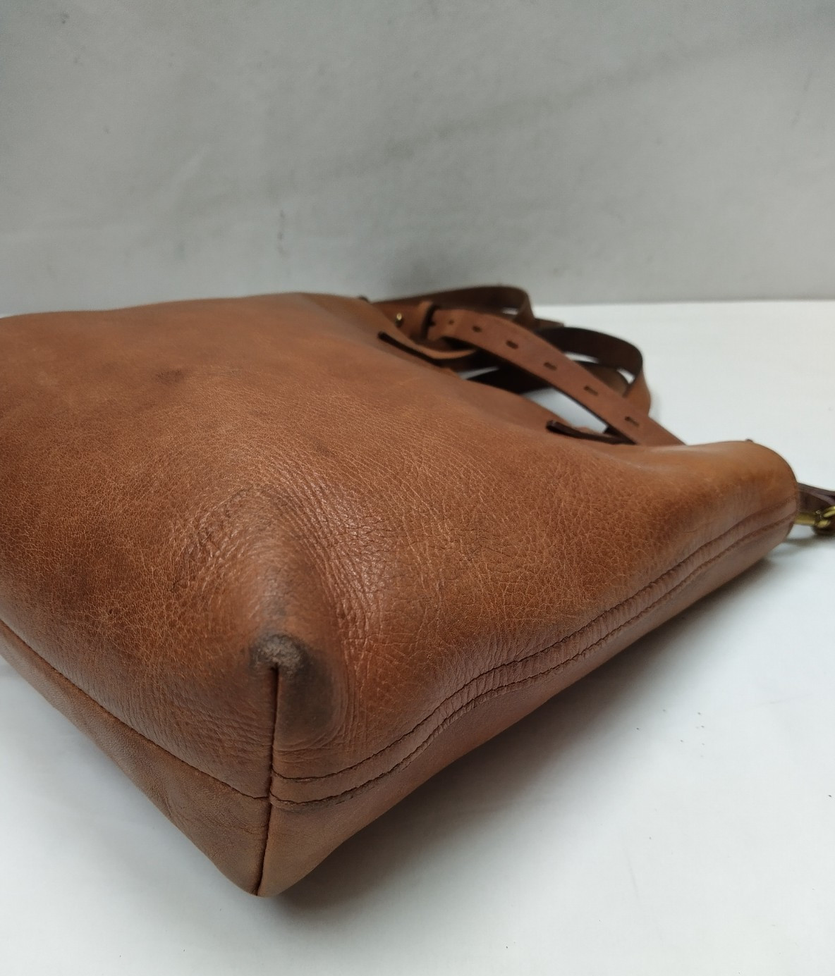 Madewell Transport Brown Leather Double Handles Zipper Closure Tote Bag