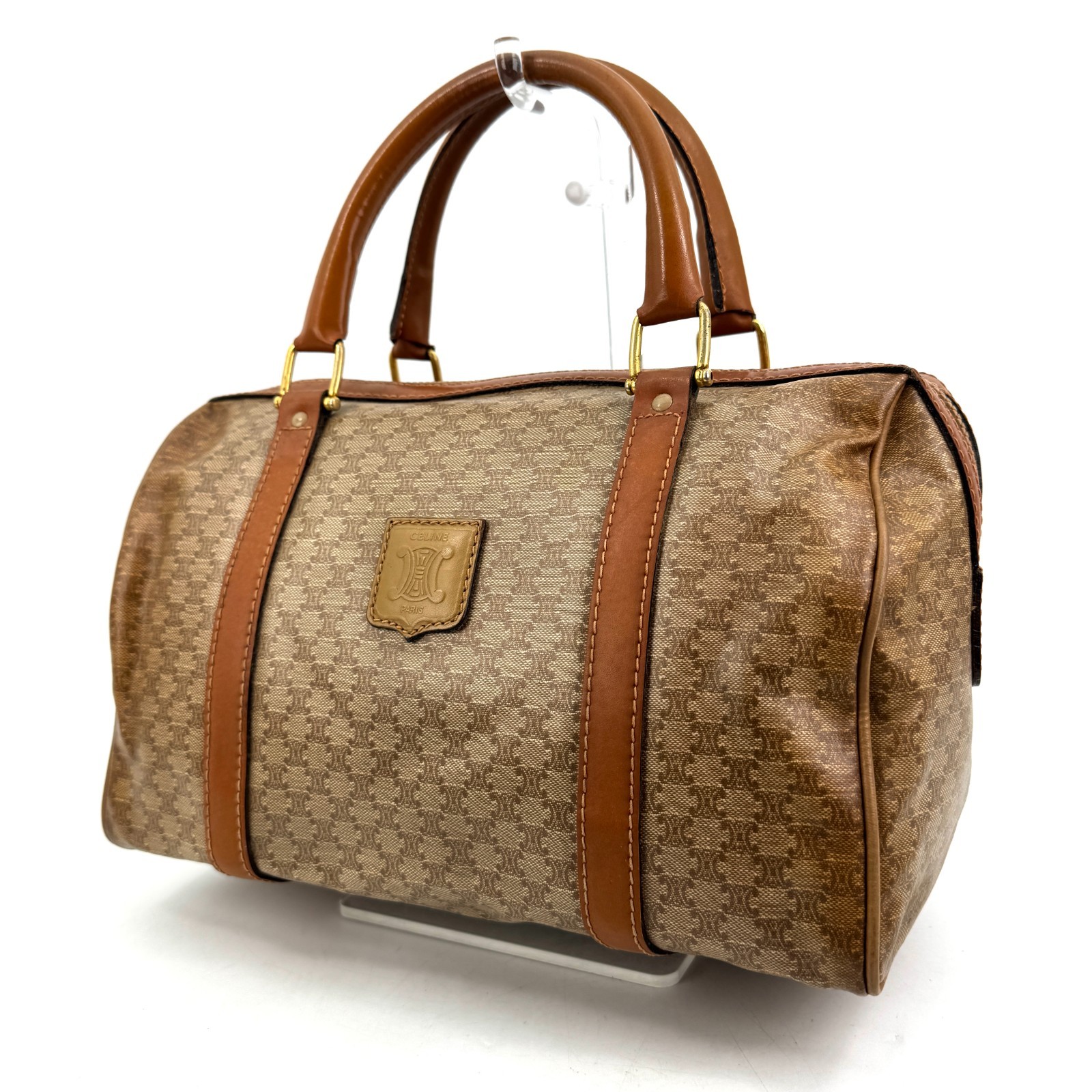 CELINE Macadam Mini Boston Bag Hand Blason Purse Leather PVC Authentic