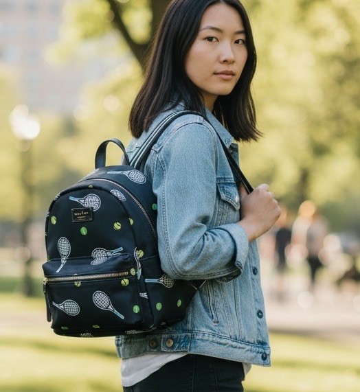 Kate Spade Chelsea Tennis Racquet and Ball Printed MINI Backpack, Blazer Blue