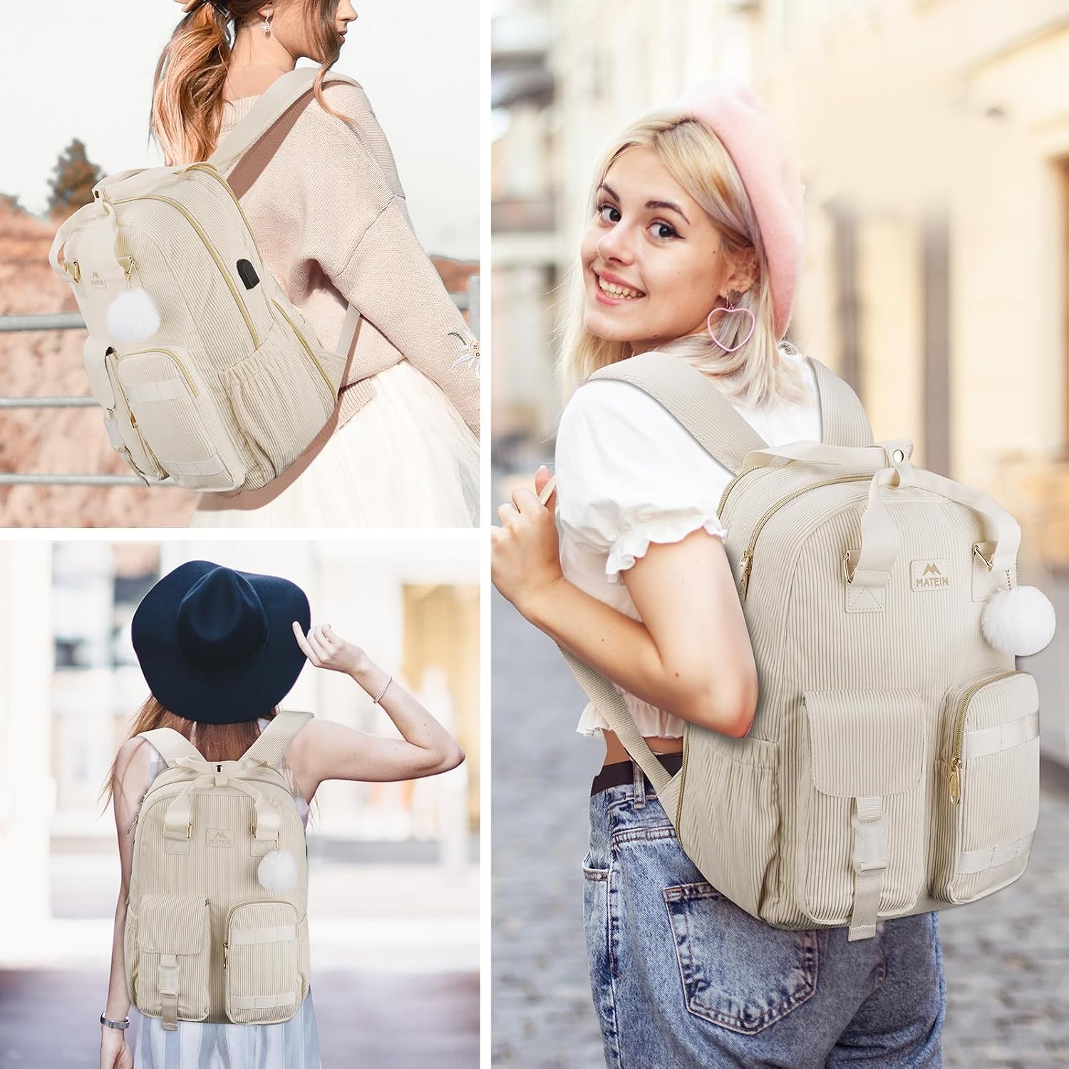 College Laptop Backpack, Travel Backpack for Women, Quilted Casual Daypack, Wate